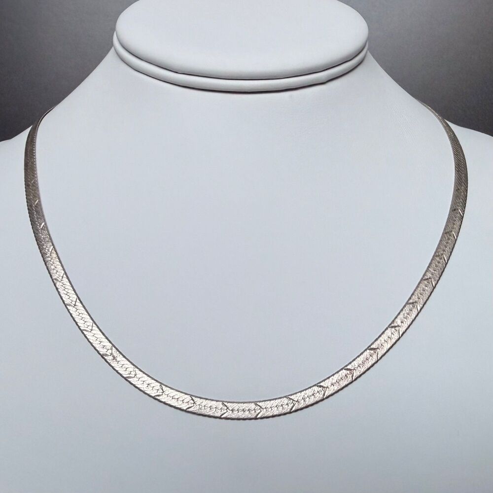 MILOR ITALY Sterling Silver Chevron Etched 18" Herringbone Chain Necklace 925 4m